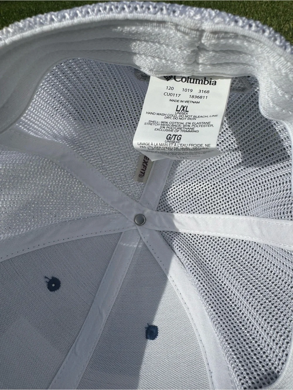 Columbia PFG white and blue mesh trucker hat